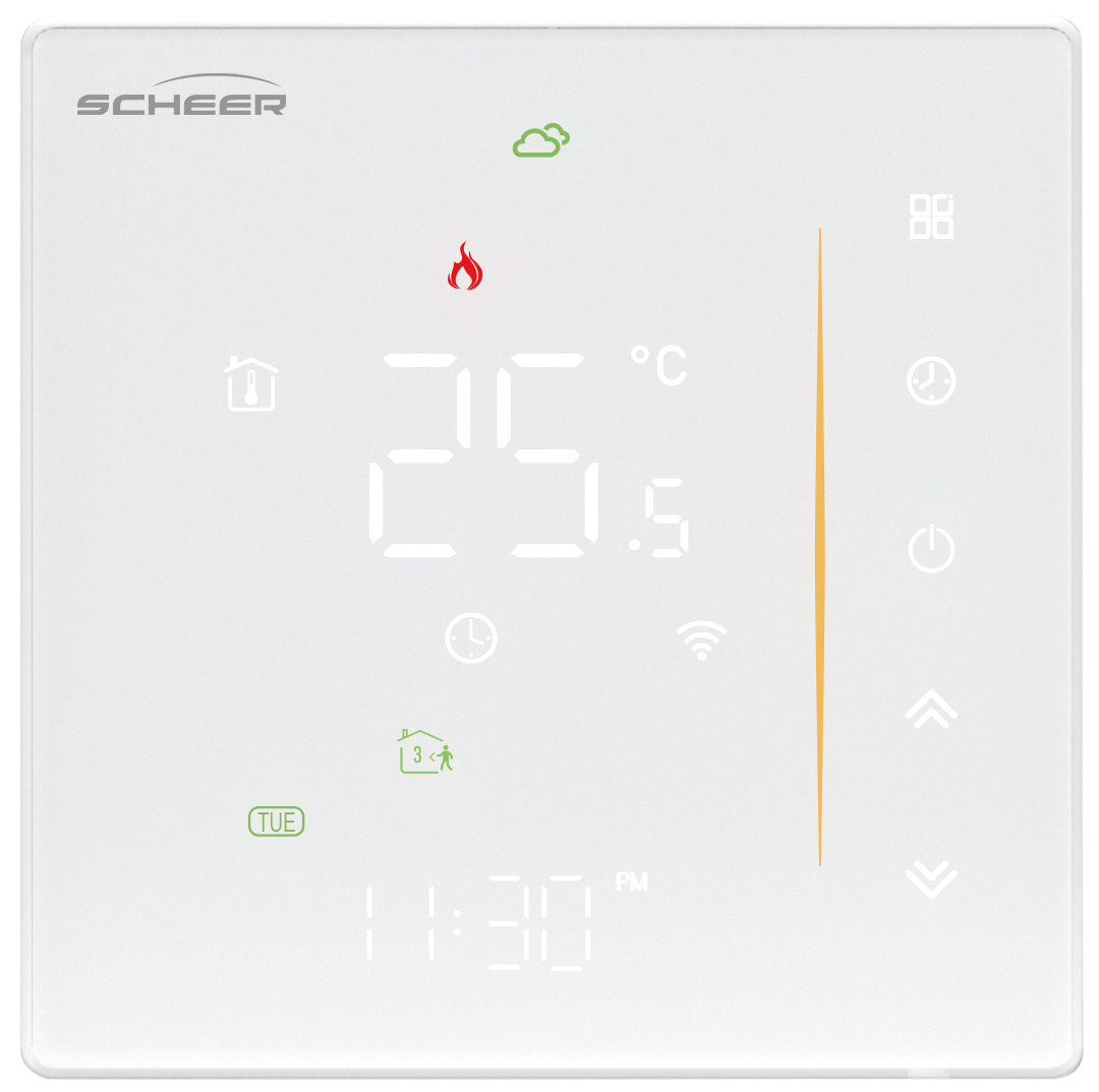 Raumthermostat programmierbar mit externem Fühler inkl. WLAN-Verbindung, Touchscreen Raumthermostat programmierbar mit externem Fühler inkl. WLAN-Verbindung, Touchscreen